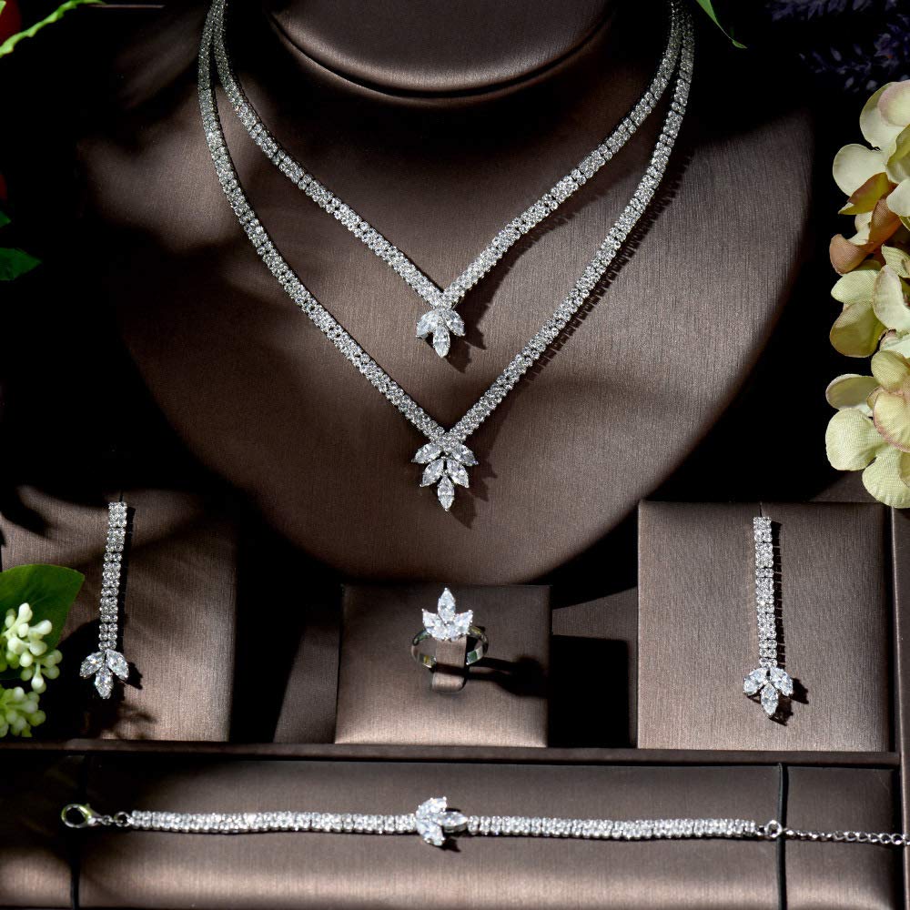 Set di Gioielli da Sposa da Sposa Set di Gioielli da Sposa di Grandi Dimensioni con zirconi cubici Regalo per Feste da Donna