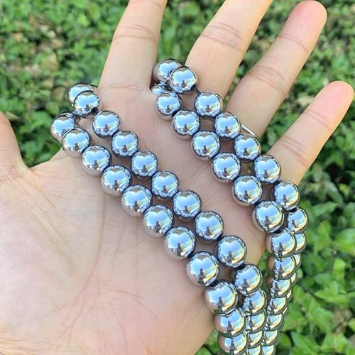 Miniatura 9 de 2 hebras Adabele de hematita natural de grado A, piedras preciosas curativas chapadas en plata, cuentas redondas de piedra de 0.236in (136-144