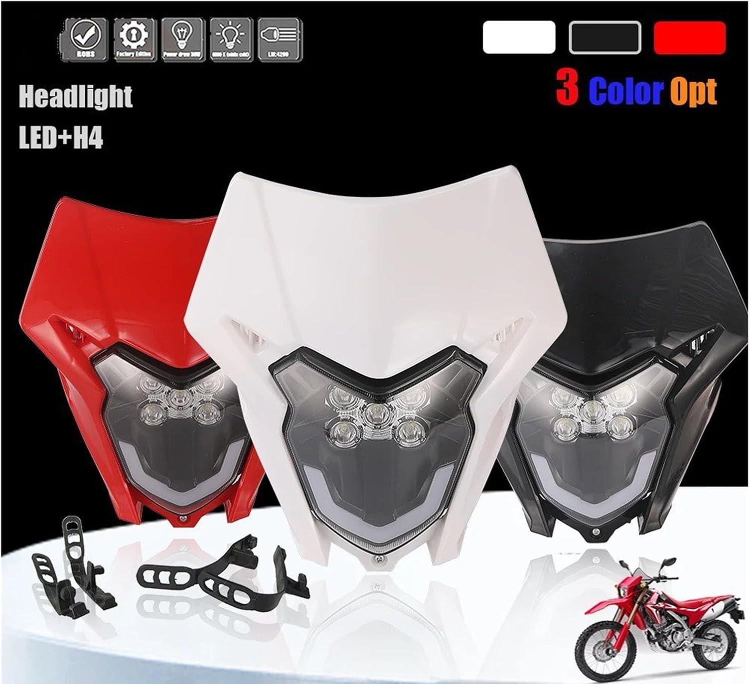 Front Headlight For CRF 150L 150R 150F 230L 250L 250X 250M 300 450L 450X 450RL Motorcycle Headlight Headlamp Head Light Motorcycle Headlights(White A)