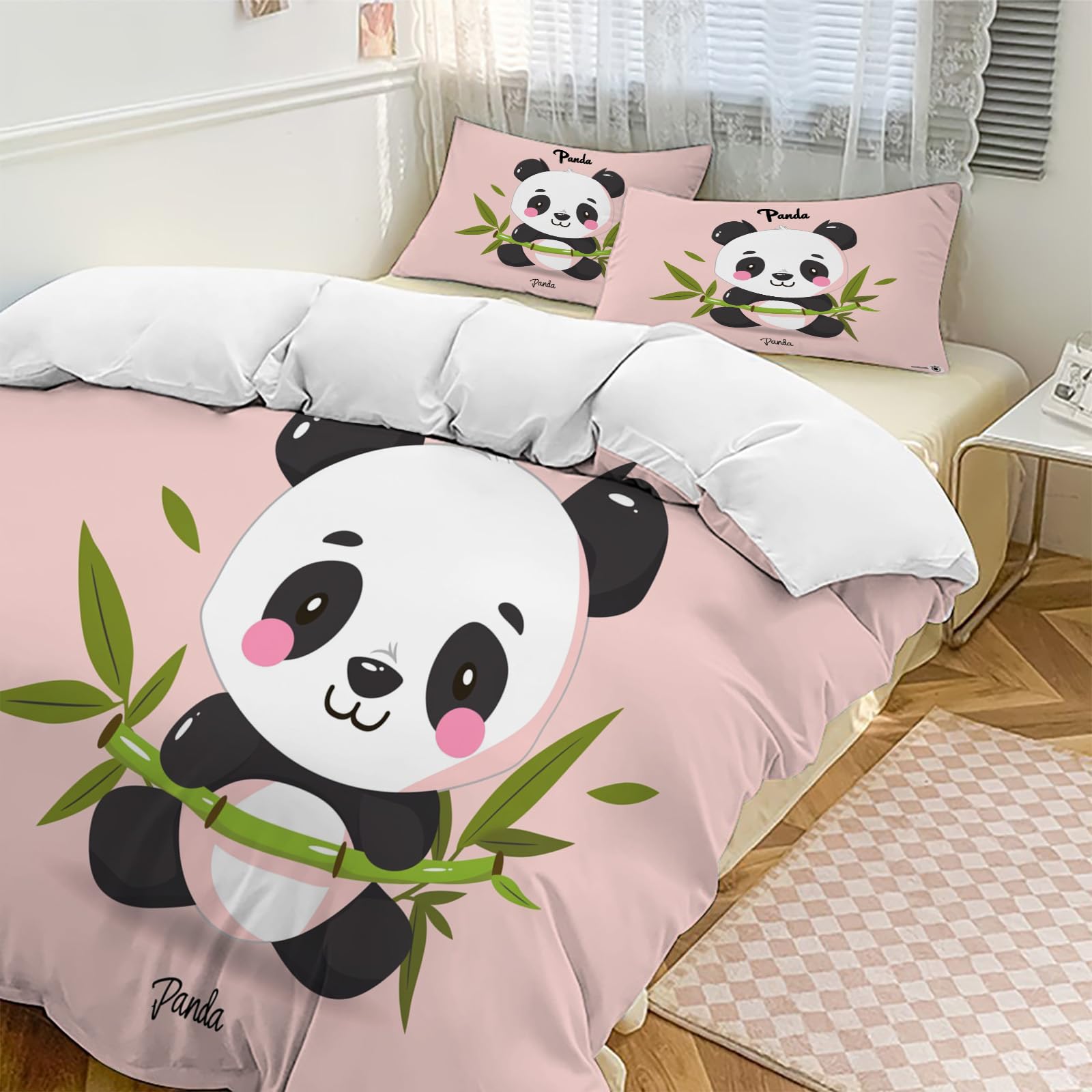 Housse de couette panda rose 3 pièces pour lit enfant anti-transpiration
