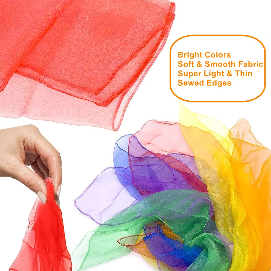 Wonwood_direct 20 sztuk kwadratowych ręczników do żonglerki, tańca, kolorowe chusty szyfonowe, w 20 kolorach, 60 x 60 cm, do przedszkola, na imprezę, akcesoria, dekoracja, 20 sztuk