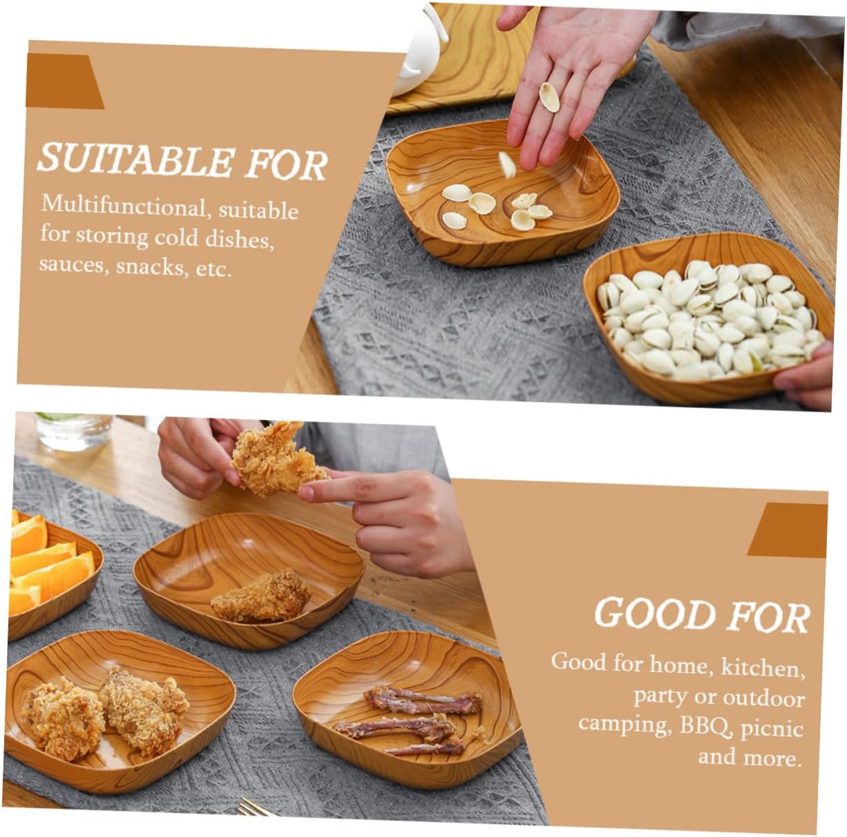 8pcs Imitation Wood Grain Sauce Dishes Multifunctional Food Plates for Sauces Snacks and Dipping Material for Home Kitchen Parties Bbqs and Picnics