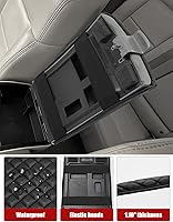 Vista 5 de KBH Center Console Armrest Cover for Ford F150 2004-2010, 40/20/40 Split Bench Jump Seat, Middle Console Lid Protector Thick Pad, Vinyl Leather