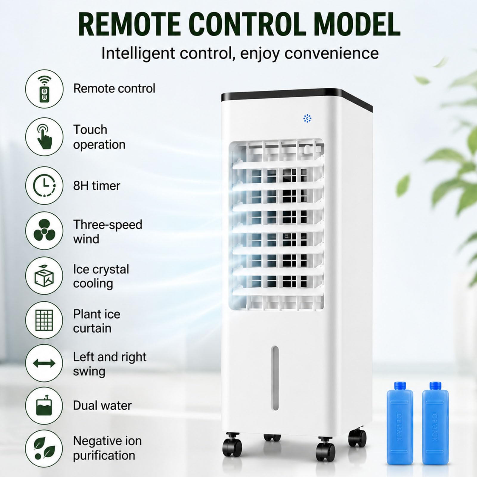 Raffrescatore d'Aria Portatile, Raffrescatore Evaporativo 3 in 1 con Serbatoio 6 L, Telecomando, Oscillazione 90°, 2 Piastre Refrigeranti, 3 Velocità, Timer 7,5 Ore per Casa, Camera e Ufficio white