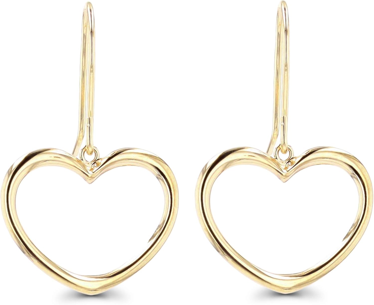 14K Gold Polished Heart Shaped Fish Hook Dangling Earrings For Women