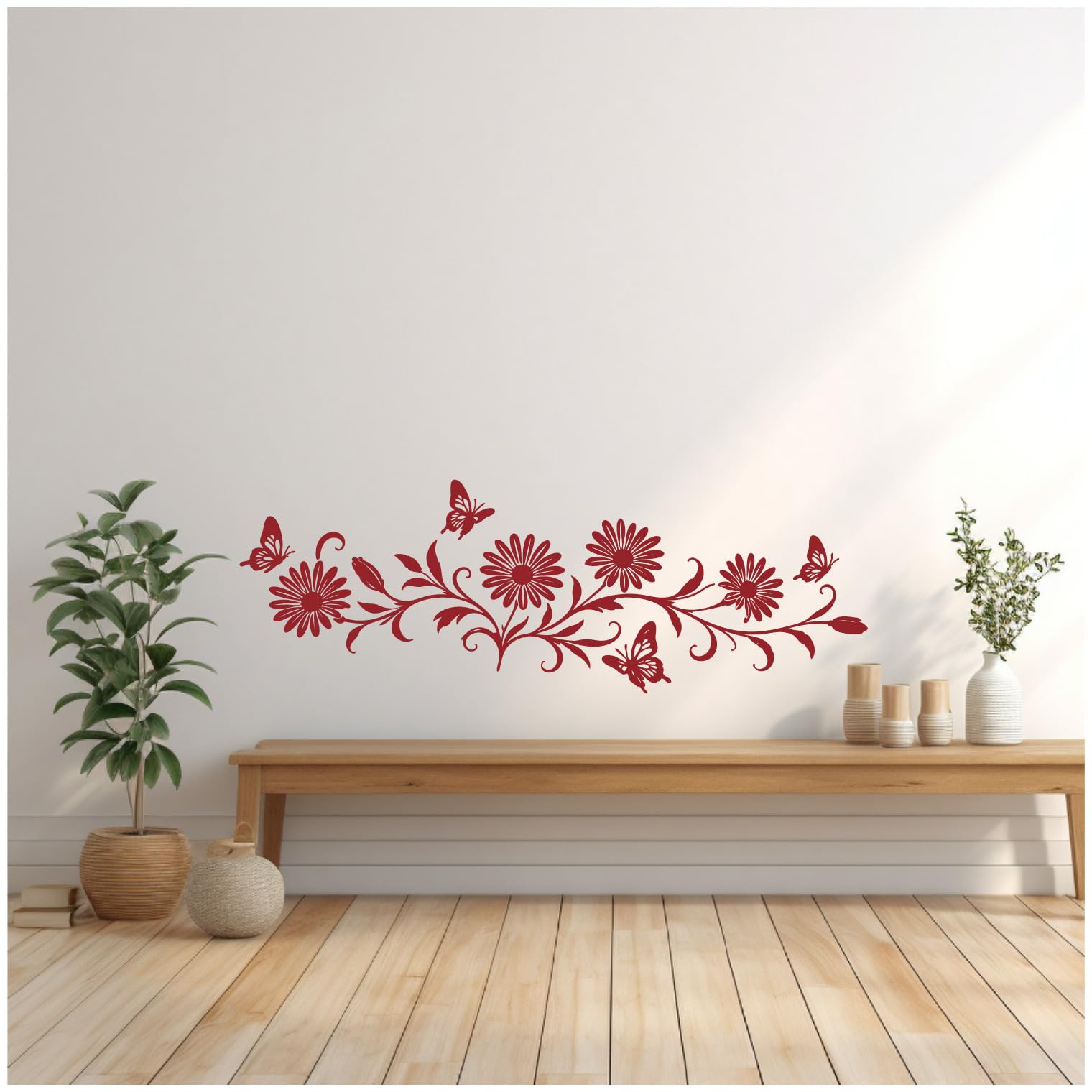 Samunshi® Wandtattoo Margeriten Blumenranke länglich mit Schmetterlingen Elegante Blumen Wanddekoration Florales Wandmotiv für Wohnzimmer, Schlafzimmer, Flur und Küche haselnuss braun 150 x 51cm