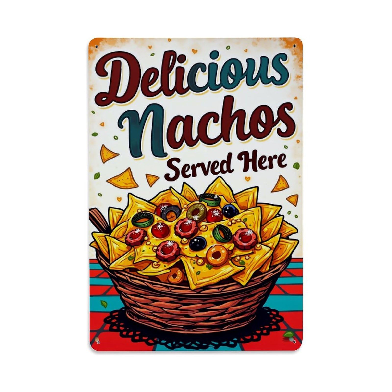 Delicious Nachos Served Here Basket Tin Sign Vintage Metal Sign, Living Room,BAR, Home, Bedroom Wall Decor,Retro Metal Poster 8X12 Inches