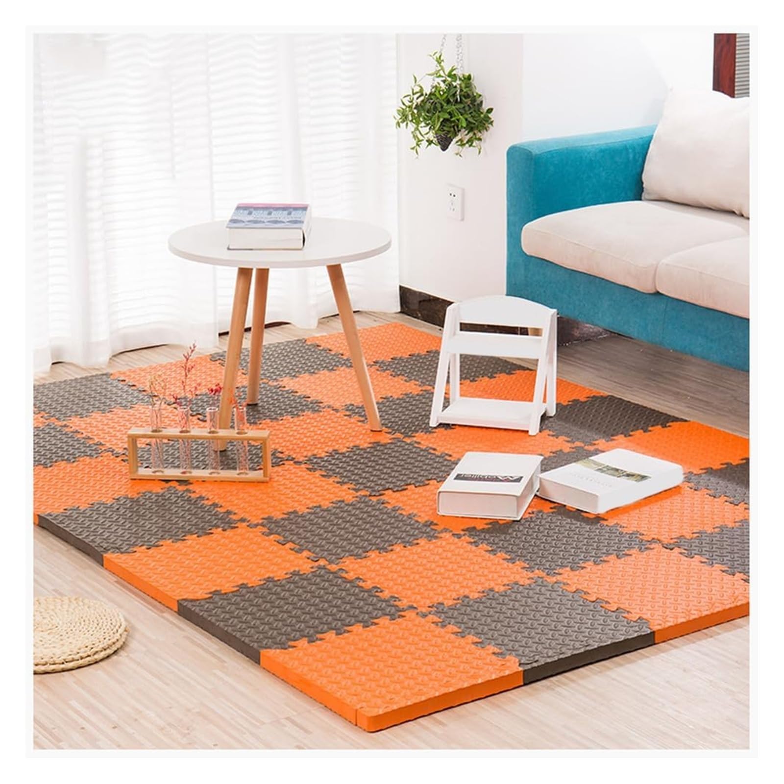 Tapete de ejercicio de 2,5 cm de grosor con 12 piezas de espuma EVA suave color naranja y café