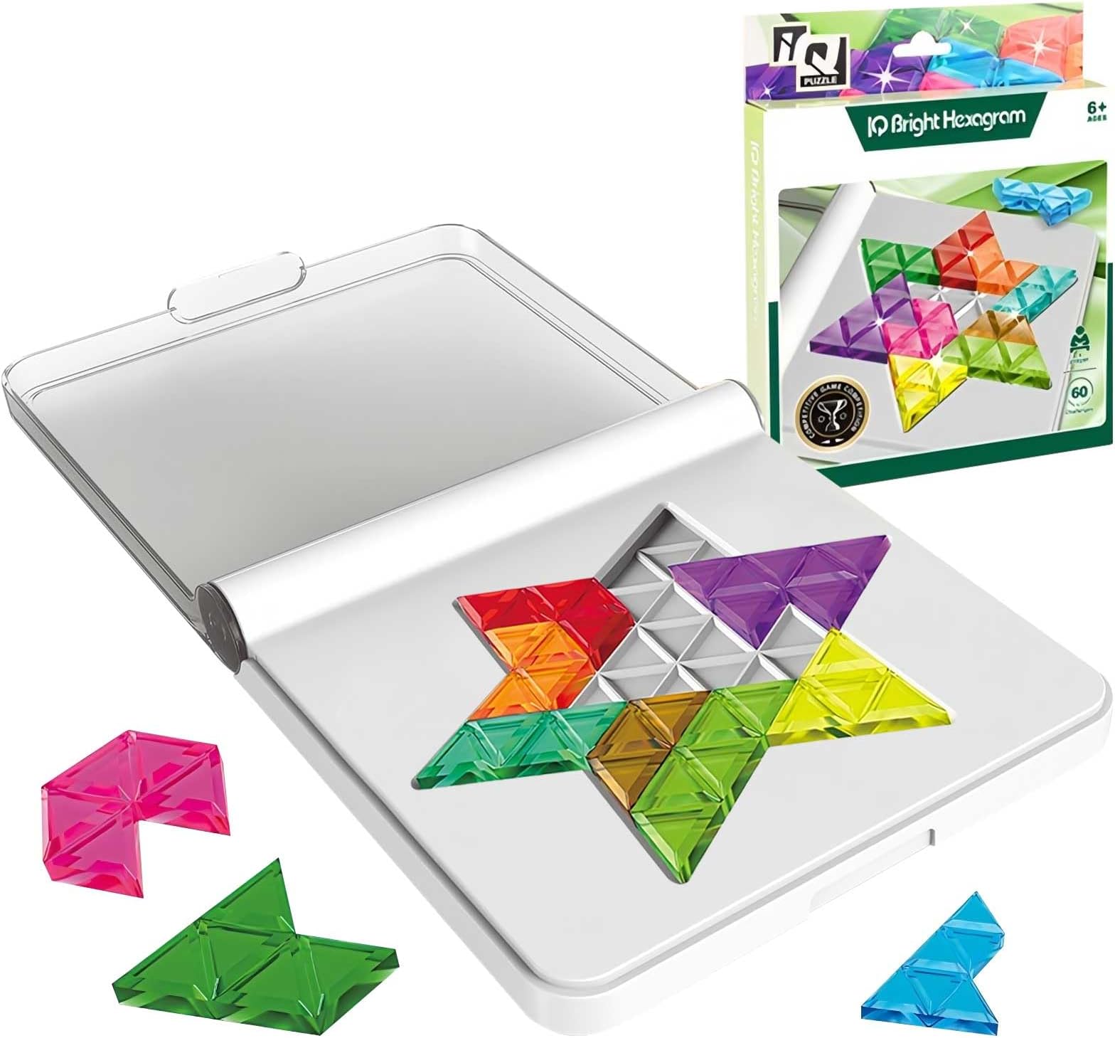 Tangram Puzzle 12 Pcs Jigsaw Puzzle 3D Puzzle Model Kit Shape Block of 60 Levels Plastic Geometry Puzzle Toy Educational Learning Toys for Kids & Adults (Hexagram)