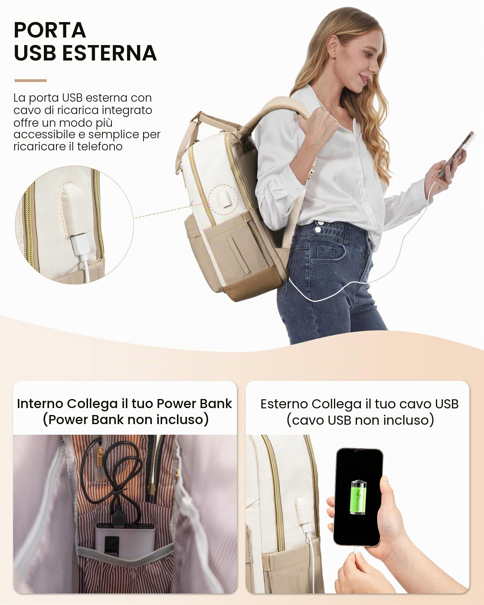 LOVEVOOK Zaino Porta PC Donna, 17 Pollici Zaino da Viaggio Scuola Università Grande, Impermeabile Zaino Lavoro Ufficio Antifurto Elegante, Computer Laptop Travel Backpack Waterproof Cachi