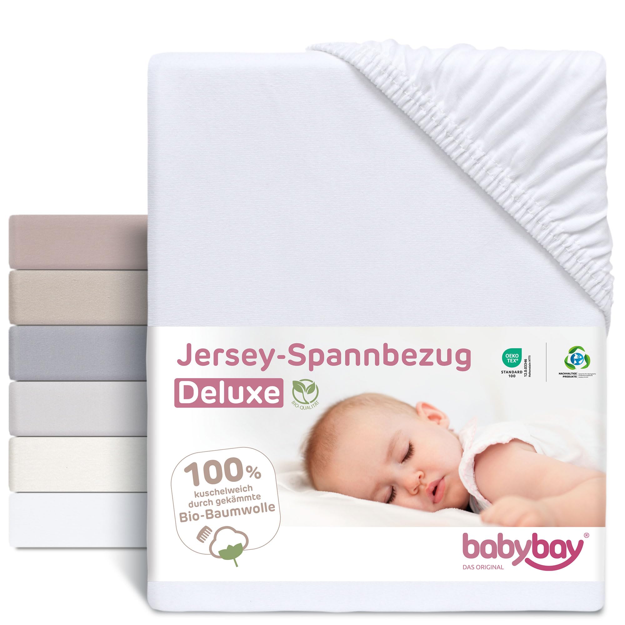Babybay Cotton Jersey Cover for bedside sleeper Cot, White