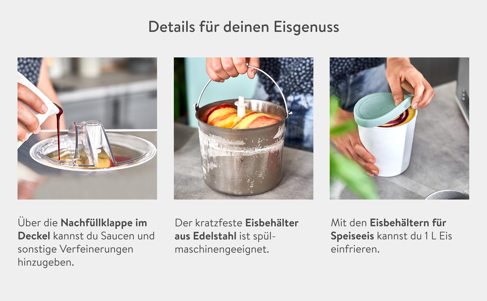 SPRINGLANE Eismaschine & Joghurtbereiter Elisa 2,0 L mit selbstkühlendem Kompressor 220 W, aus Edelstahl mit Kühl- und Heizfunktion (Elisa Silber, Eismaschine + 2 Eisbehälter Mint)