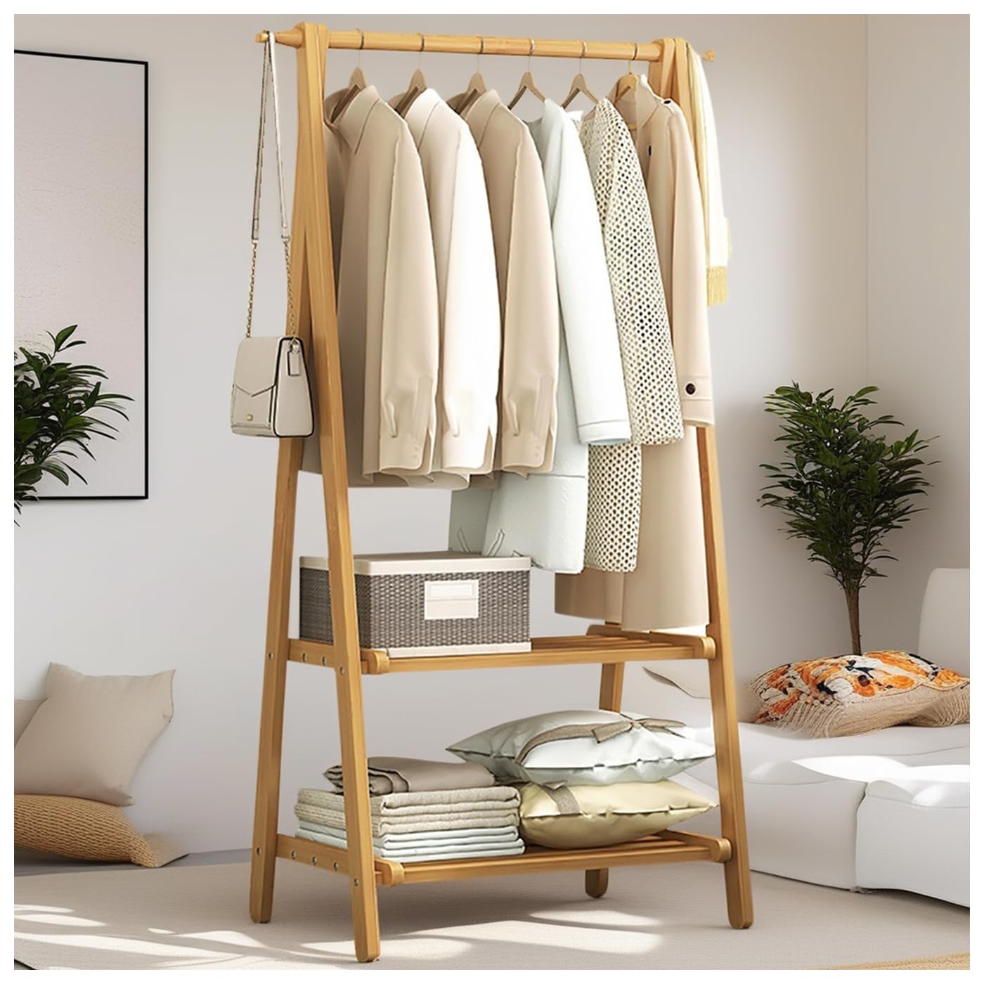Large Coat Rack Stand, Shoe Rack with Coat Rack Hanger, Coat Racks Freestanding with Hooks, Sturdy Wooden Coat Stand, for Entryway Living Room Bedroom : 66/86/116CMx40CMx160CM