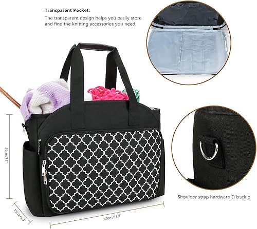 Miniatura 4 de Bolsa de tejer para almacenamiento de hilo - Organizador de almacenamiento de hilo, bolsa organizadora de ganchillo con ganchillos, esquís de hilo,