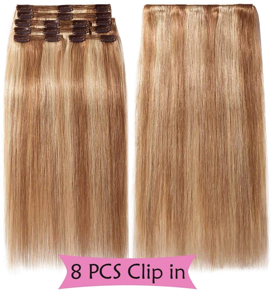 SEGO Extension Clip Capelli Veri Volumizzante 25cm - 100% Remy Human Hair Lisci Naturali 8 Fasce da Set Pesa 110g #12P613 Castano Oro balayage Biondo Chiarissimo