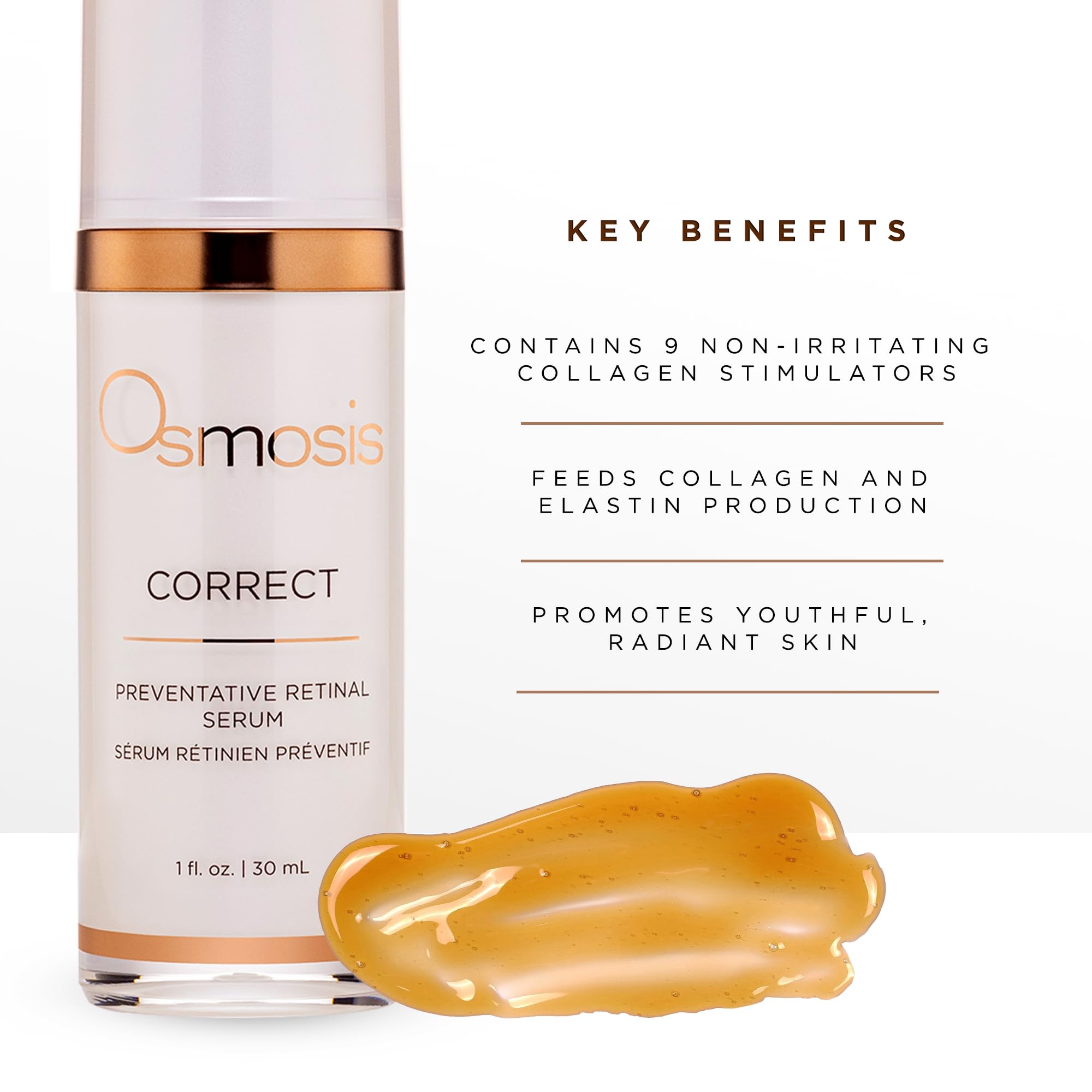 OSMOSIS CORRECT Preventative Retinal Facial Serum, Collagen Booster for Youthful, Radiant Skin for Aging, Pigmented, and Dry Skin, 1 Fl Oz