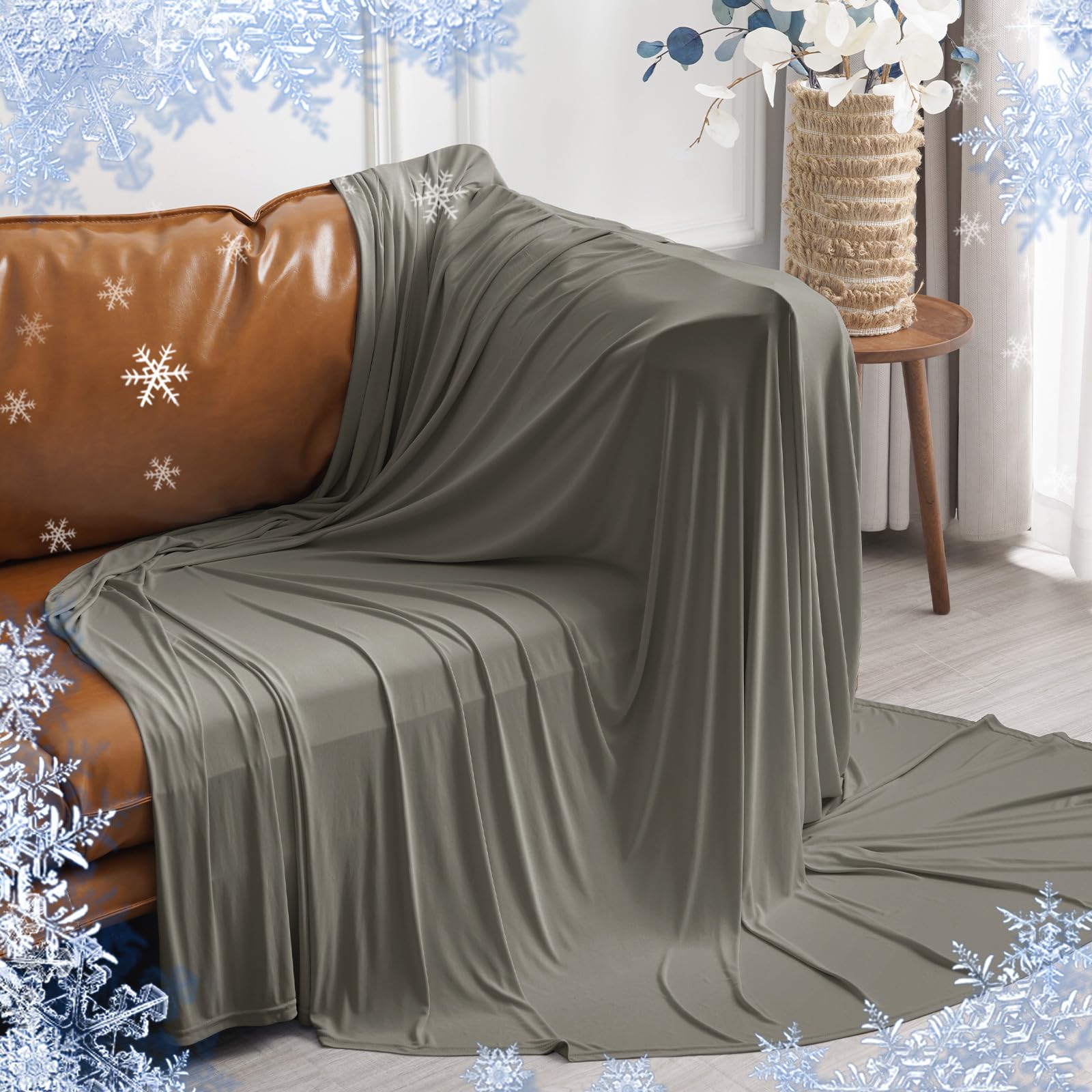phf reversible double cooling blanket queen size, ultra soft arc-chill q-max>0.5 thin summer single layer for hot sleepers,breathable lightweight portable silky for home office travel car, charcoal