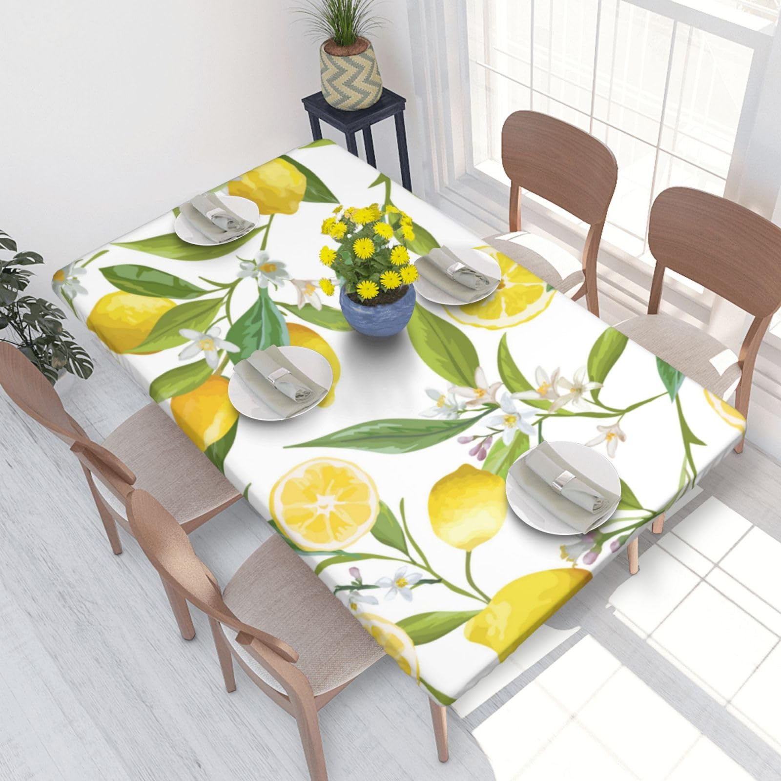 BNVSADC Fresh Tropical Lemons Printed 4FT Tablecloth 122x76 CM Polyester Kitchen Water Resistant Table Cloth Dining Table Decoration Table Covers