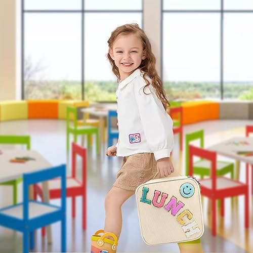 Miniatura 2 de Lonchera aislada con correa ajustable para el hombro, bonita lonchera de pana preparada, bolsa de almuerzo con aislamiento grande, bolsa de almuerzo