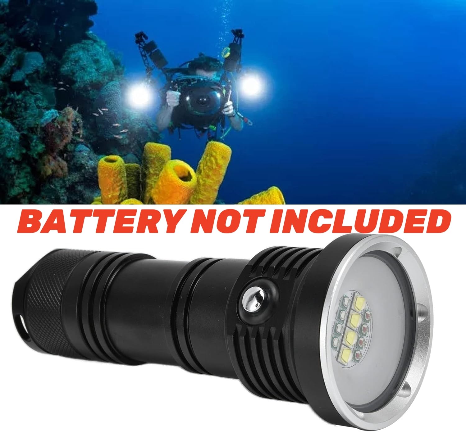 Torcia Subacquea da 12 LED - Luce Subacquea in Alluminio da 10000LM con 3 Colori di Illuminazione - Torcia Sottomarina IP68 Per Pesca Subacquea - 5 Modalità di Illuminazione Torcia Subacquea Per Ester