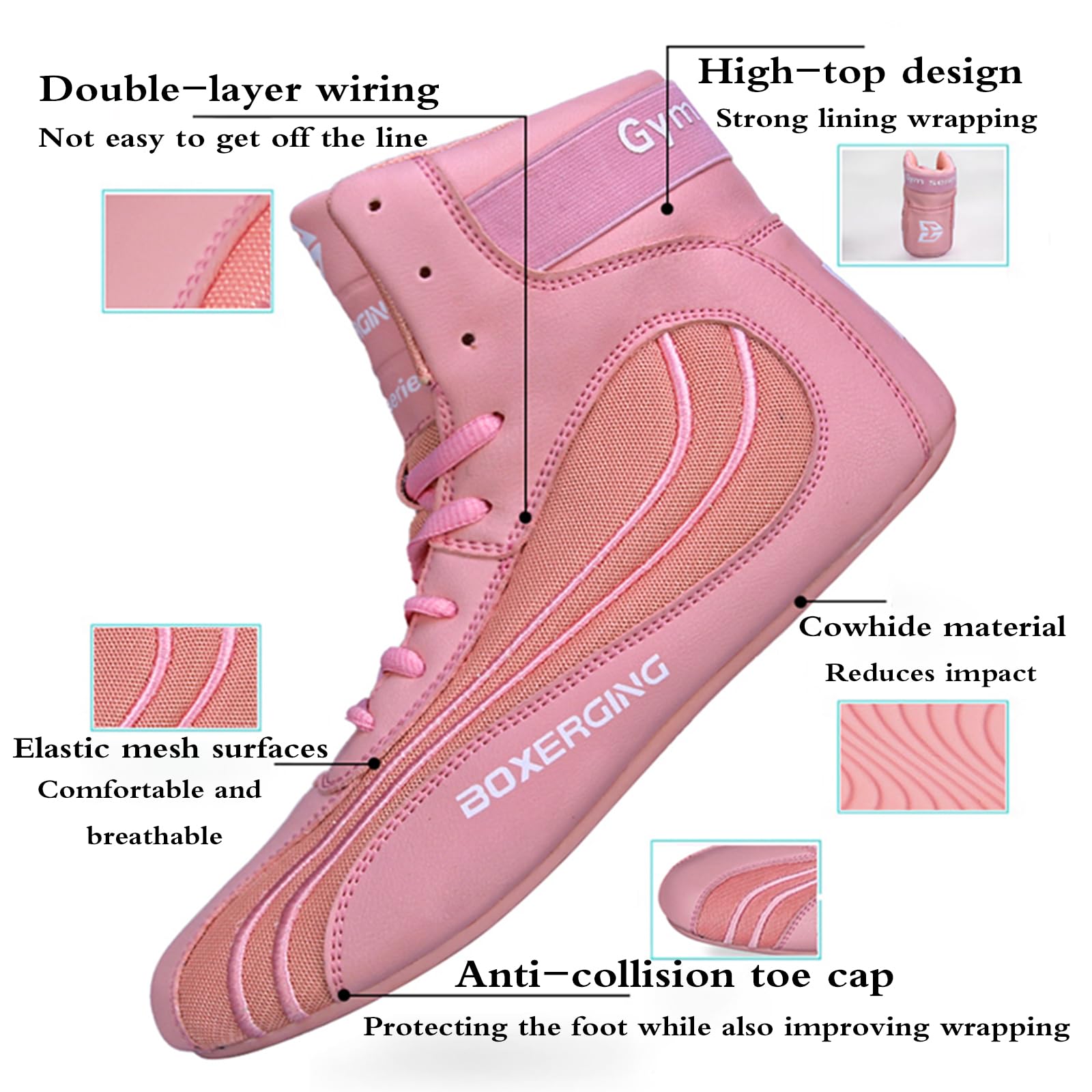 Chaussures De Boxe,Respirantes Wrestling Shoes,Chaussures De Boxe High Top,Chaussures D'EntraîNement De Lutte,Respirant Et LéGer,AntidéRapant,pour Sports Combat AthléTisme Fitness Boxe