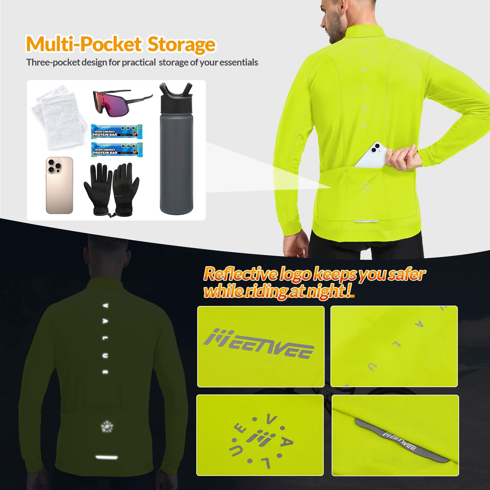 MEETWEE Maglia da Ciclismo Uomo Termica a Maniche Lunghe Abbigliamento Ciclismo Uomo Traspirante ad Asciugatura Rapida