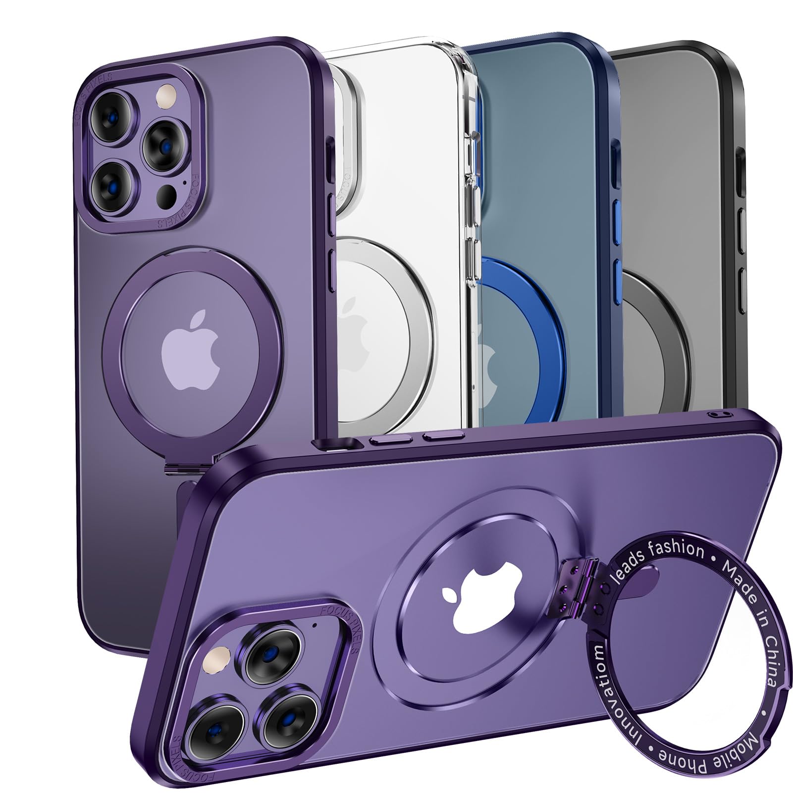 MAGIC JOHNfor iPhone 12 Pro Max Case[Compatible with Magsafe] [with Magnetic Metal Stand][Military Grade Shockproof][Anti Yellowing],Translucent Matte Back,Purple