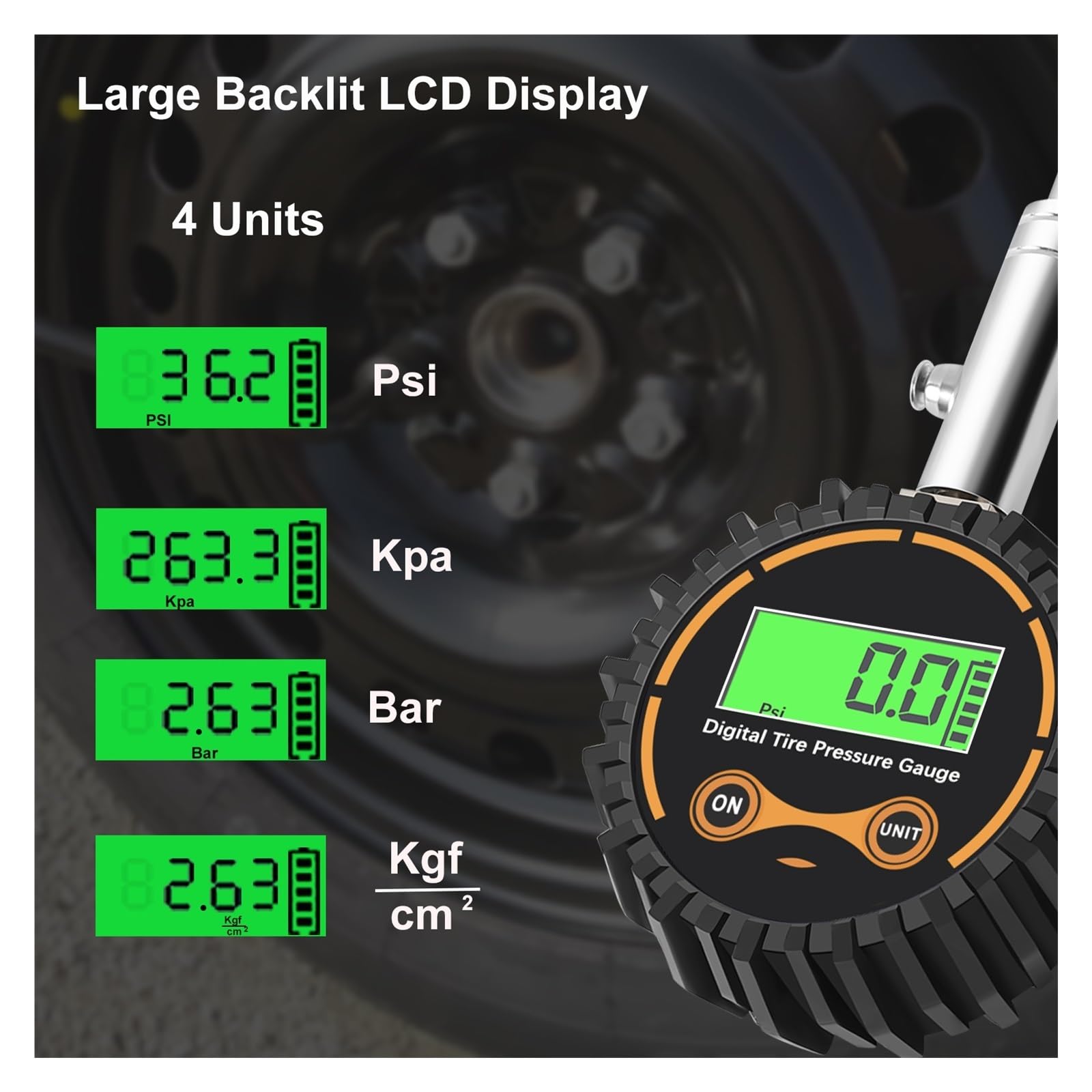 Manometro Digitale For Pneumatici For Pneumatici Pesanti 200 PSI Con Mandrino A Doppia Testa E Display LCD Retroilluminato
