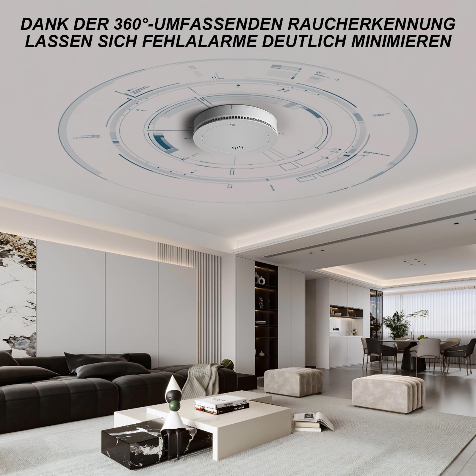 Rauchmelder 5er Set - 10 Jahre Batterie - Ohne Blinken - Photoelektrisch Feuermelder - DIN EN14604 Zertifiziert - Für Schlafzimmer Wohnzimmer Küche