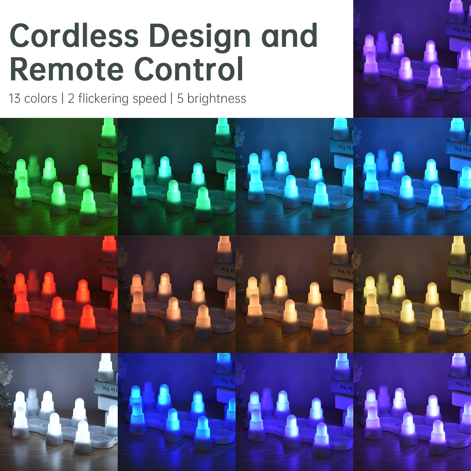 Kavolet 12 candele a LED senza fiamma con telecomando, 13 colori, 7 luminosità, 4 modalità, alimentate tramite USB, ricaricabili, per feste, anniversari, matrimoni, festival, decorazioni