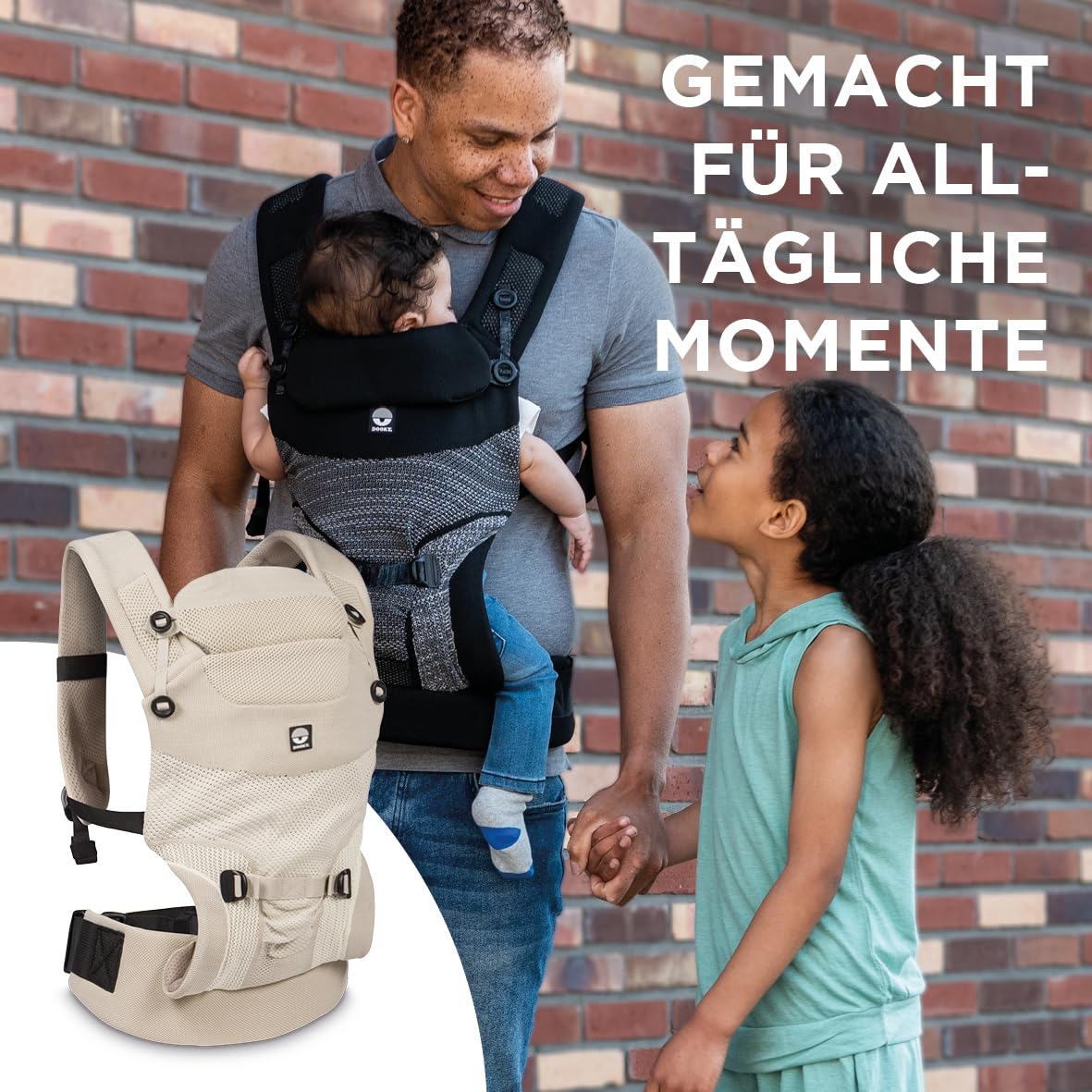 Dooky Carrier Terra Nova, Babytrage Neugeborene ab Geburt, Ergonomische Babytrage 0-3 Jahre, 3.5-15 KG, M-Position, 3 Tragepositionen: Bauchtrage und Rückentrage, Baby Carrier, Atmungsaktiv, Grey