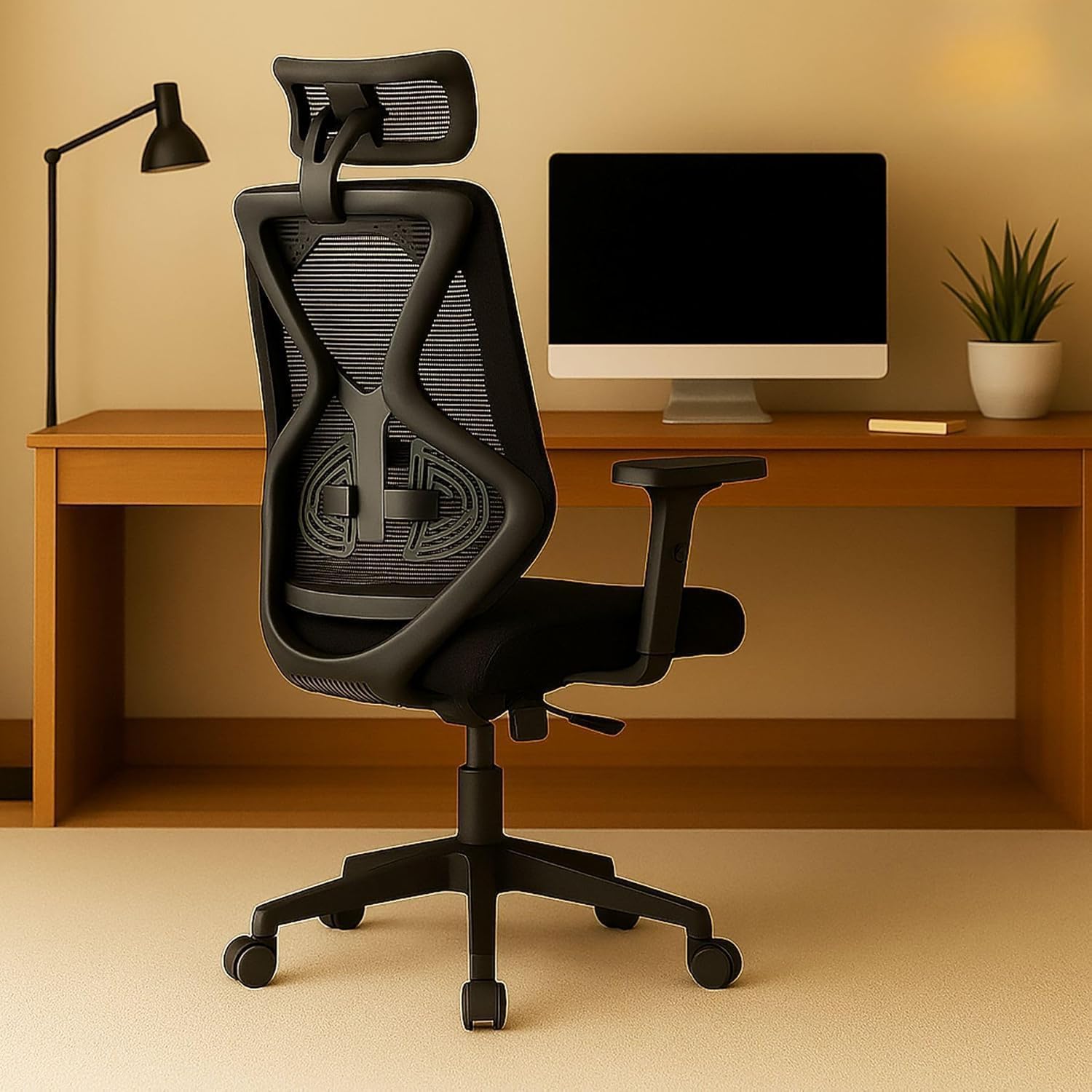 Oakcraft Cyclone Ergonomic Office Chair with Multi-Lock Tilt, Seat Slider, Dynamic Lumbar Support, 4D Adjustable Armrests, 2D Headrest, Breathable Mesh High. (Black, Hurricane)-image-42
