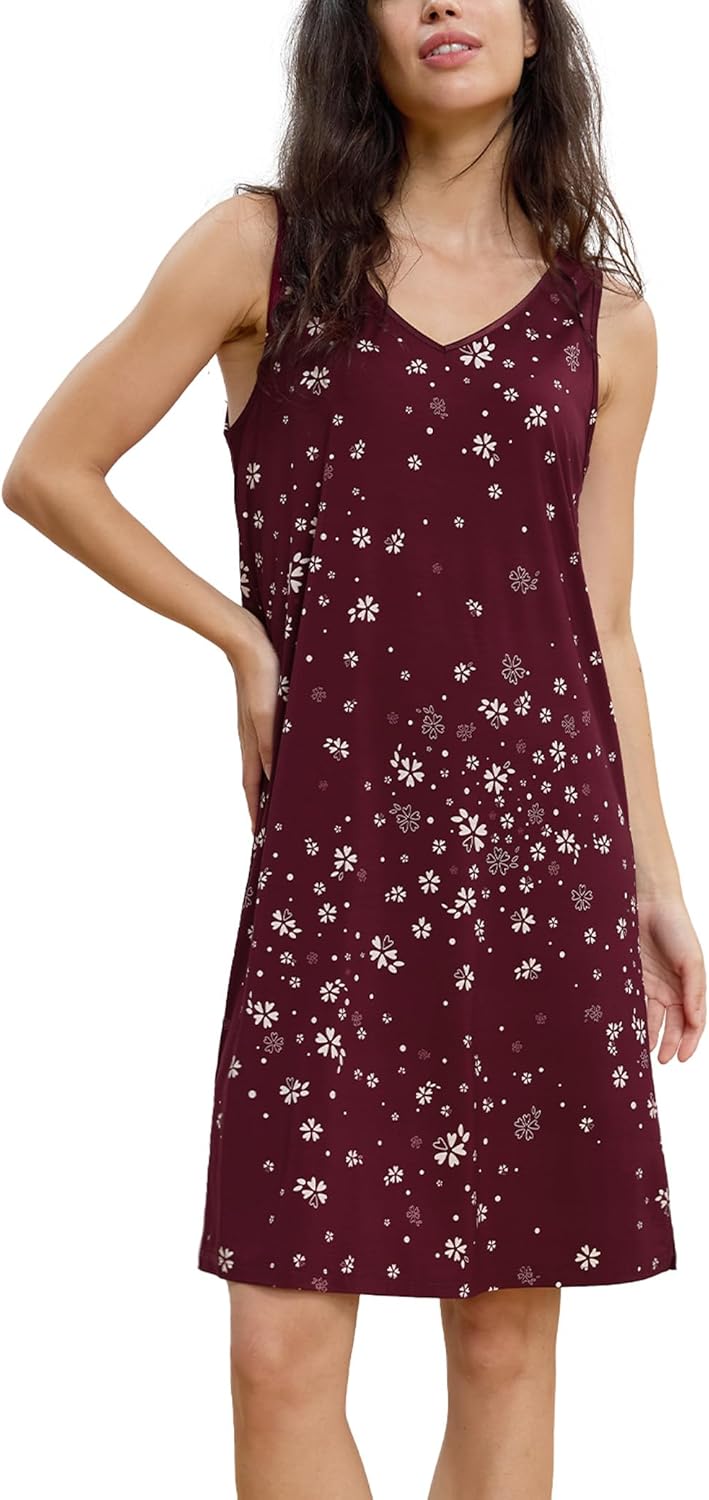 GYS Premium Bamboo Viscose Women's Nightgowns Tank Sleep Dress V Neck Soft Sleeveless Sleepwear