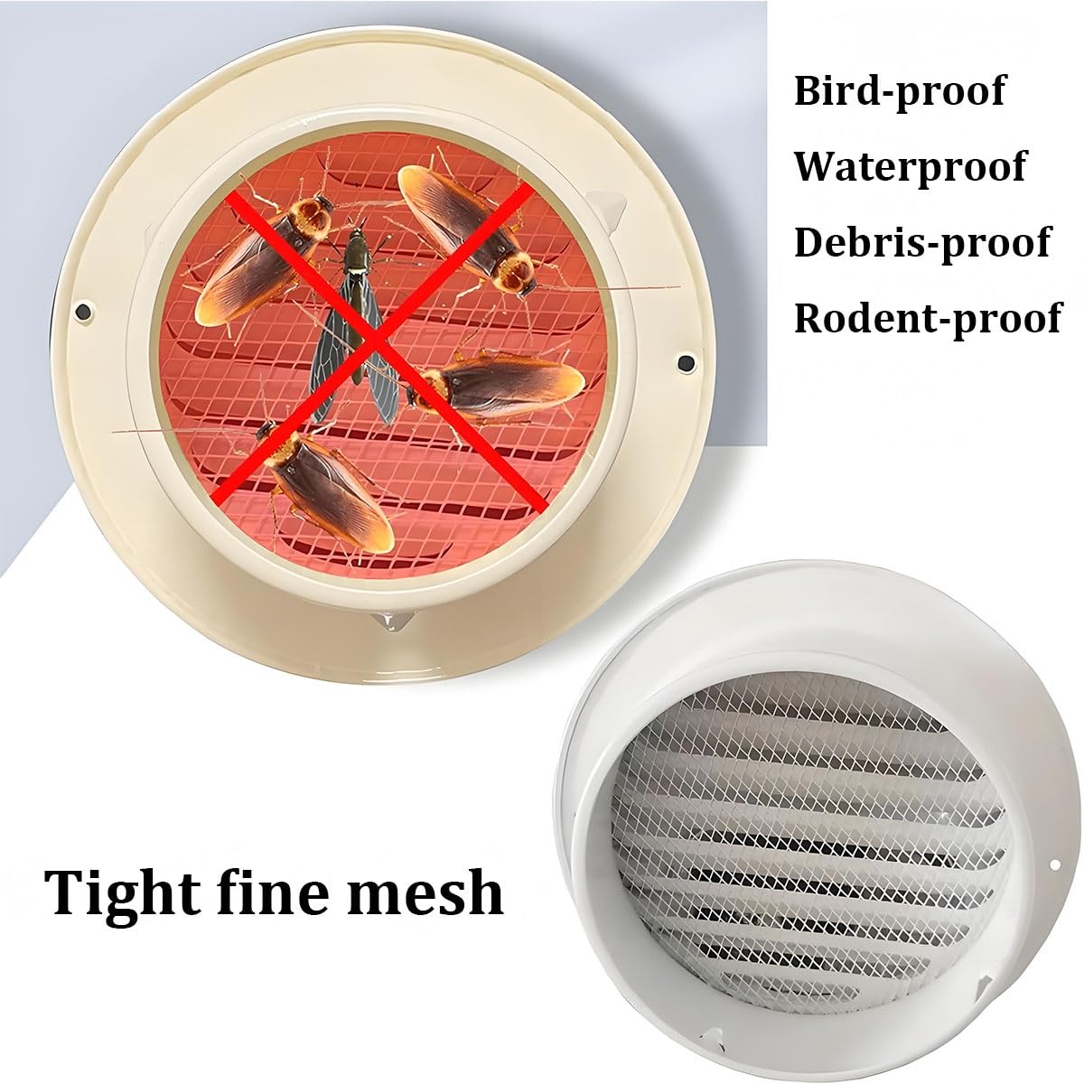 Rejilla de ventilación de Acero Inoxidable de 80 mm a 300 mm, Rejilla de ventilación Redonda de 100 mm con mosquitera y Cierre, Rejilla de ventilación de Acero Inoxidable para Cocina, baño