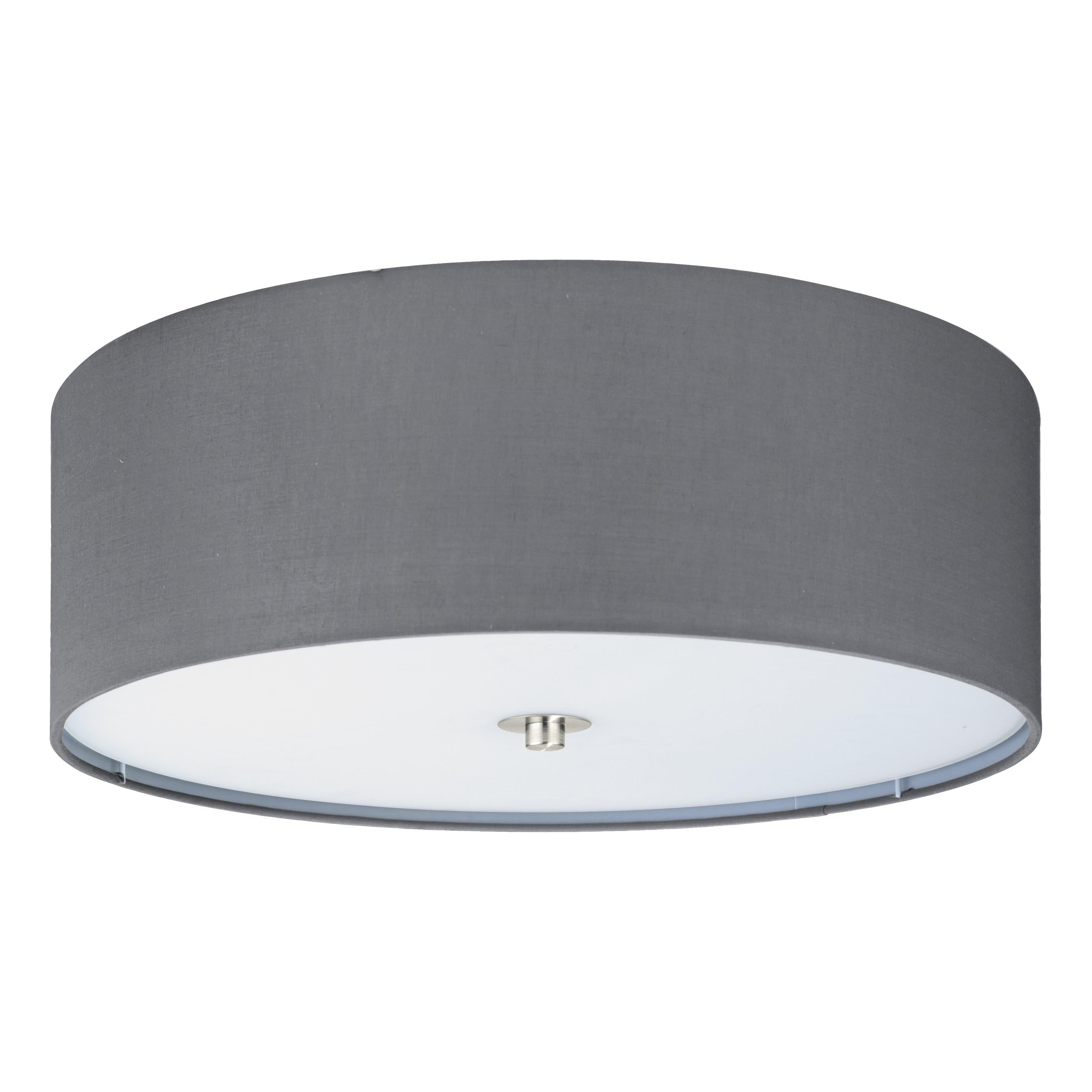Eglo Plafoniera Pasteri, plafoniera tessile a tre punti | luce, acciaio, tessuto, vetro, nichel opaco, grigio, E27, diametro 47,5 cm