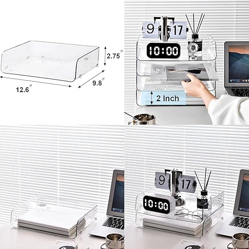 Miniatura 5 de Gagee Paquete de 4 organizadores de papel para escritorio, bandeja de papel apilable para aula, oficina y más, organizador de escritorio con bandeja