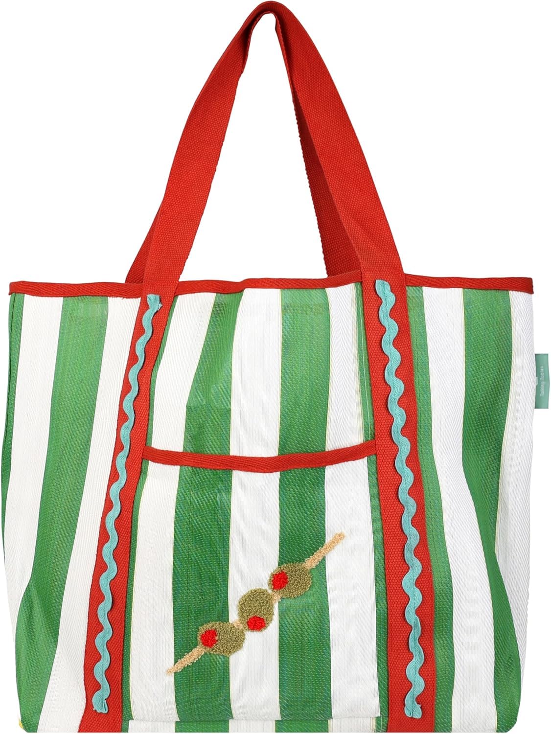 Talking Tables Strong Large Tote Bag with Olive Design Reusable Recycled Plastic Shopping Bag Travel Tote Water Resistant for Beach Picnics and Everyday Carry Lightweight 39cm x 46.5cm