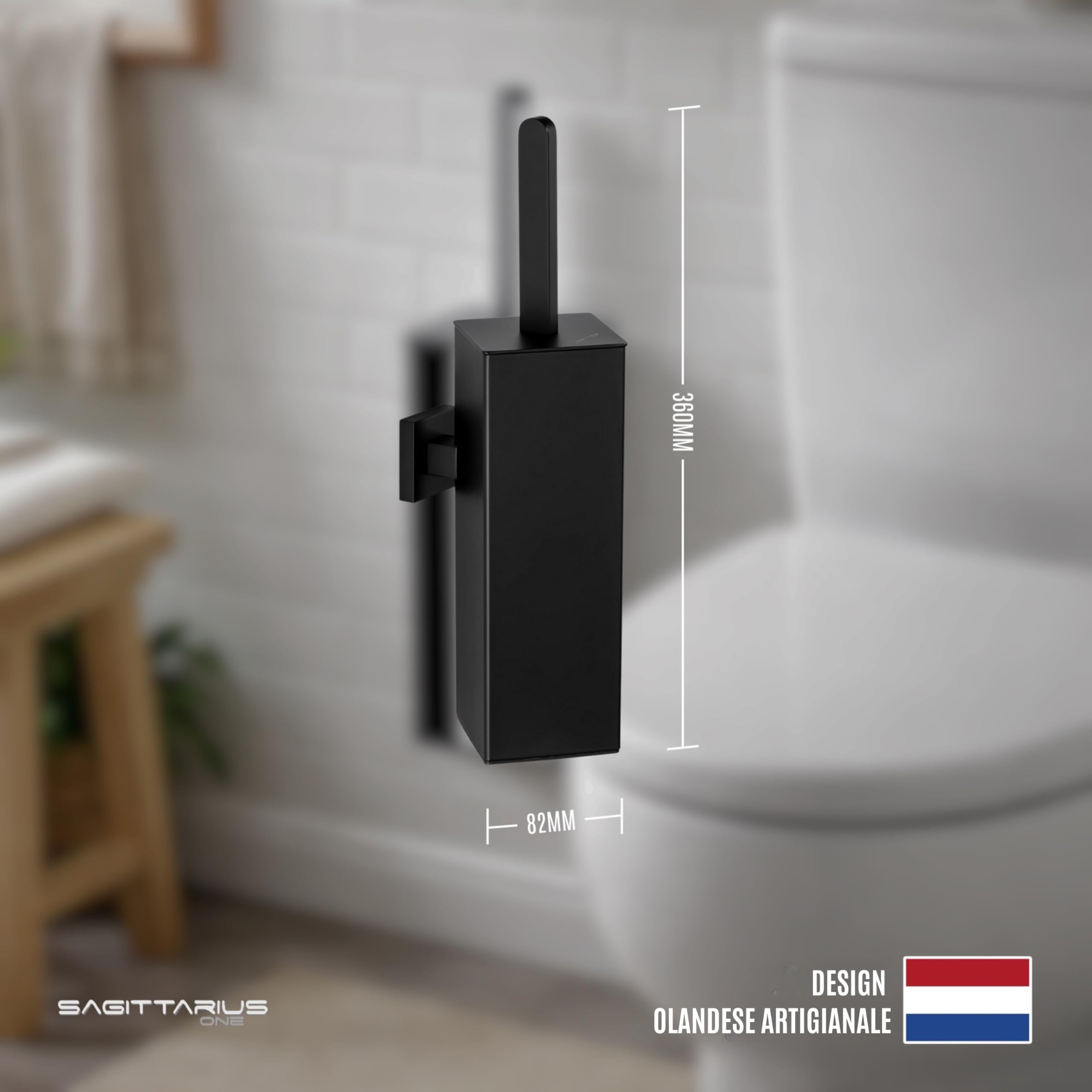 360S1-B Scopino WC Silicone – Spazzola Igienica e Durevole con Supporto in Acciaio Inossidabile SUS304 – Design Moderno – Nero Opaco