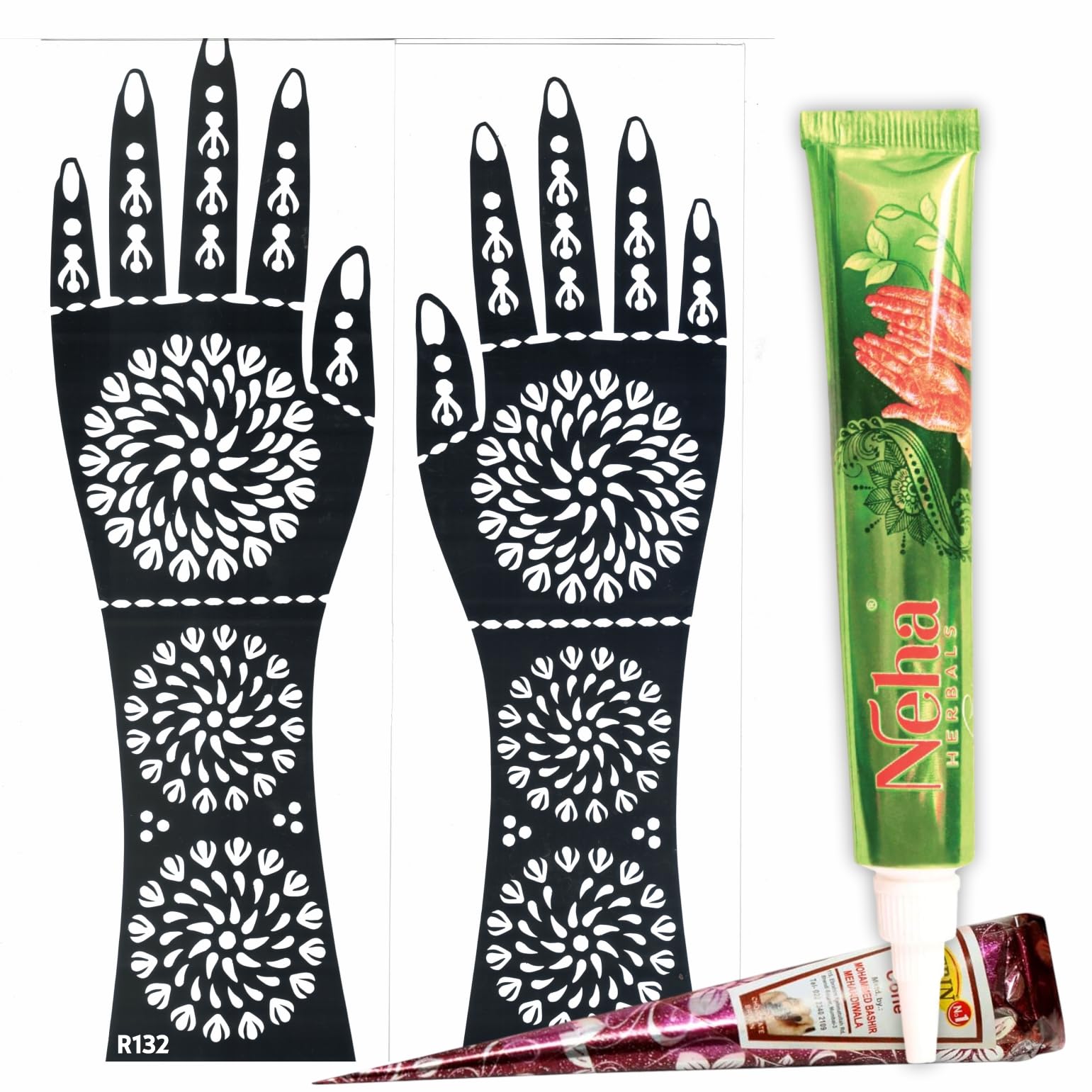 Full Hand Mehndi Stickers for Bride+with Free Fast Color Neha Mehndi Tube + Free Altamash Dulhan Nails Mehendi Cone | Ruhani Fast Color Mehndi Combo R132 Mehndi Stickers for Easy and Beautiful Mehndi-picture-38