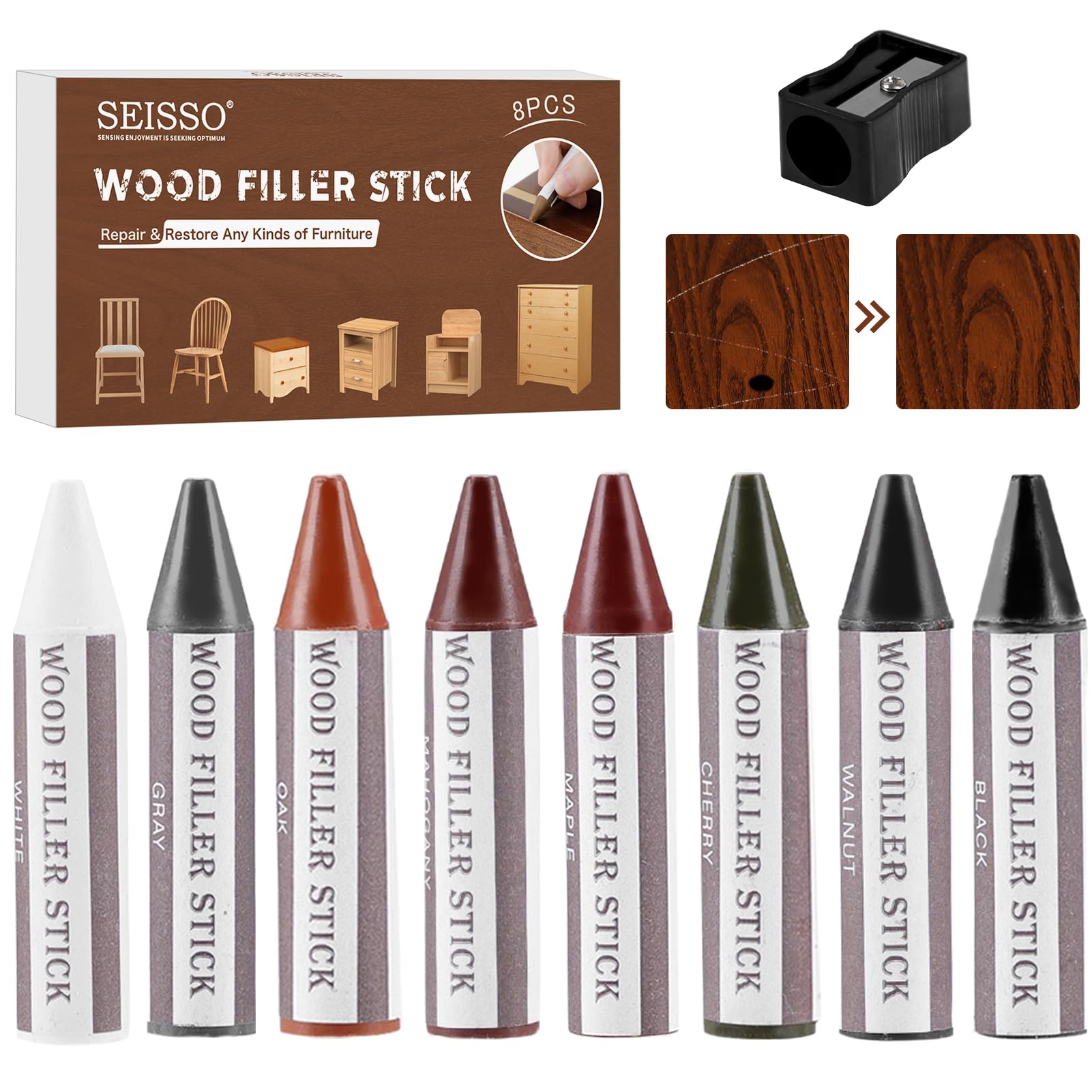 Amazon.com: SEISSO Wood Furniture Scratch Repair Filler Sticks, 8
