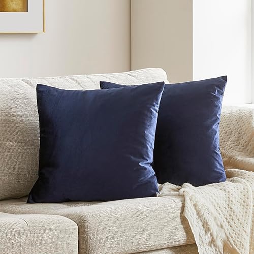 Miniatura 5 de GIGIZAZA - Juego de 2 fundas de almohada decorativas para sofá, fundas de almohada cuadradas azules de 22 x 22 pulgadas, de terciopelo