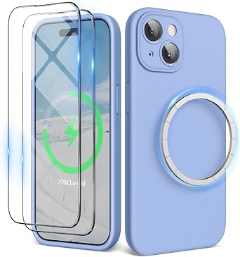 SURPHY Designed for iPhone 15 Case Compatible with MagSafe 6.1 inch 2023, with 2 Pack Screen Protector, Liquid Silicone Phone Case Camera Protective & Soft Microfiber Lining Winter Blue