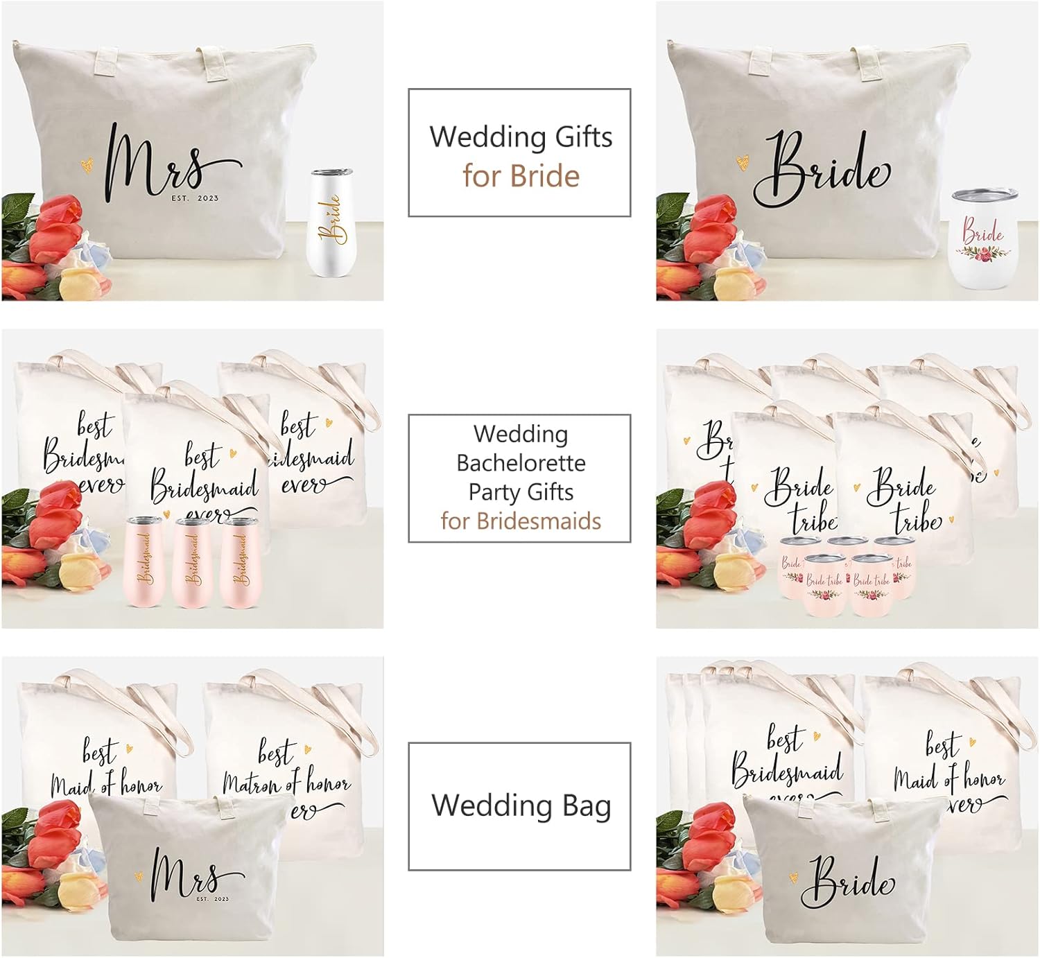 CARAKNOTS Wifey Bag Bride Gifts for Wedding Bridal Shower Honeymoon Anniversary Bachelorette Party Gifts for Bride to be Wife Canvas Beach Shoulder Tote Bag with Zip and Pocket - Image 6