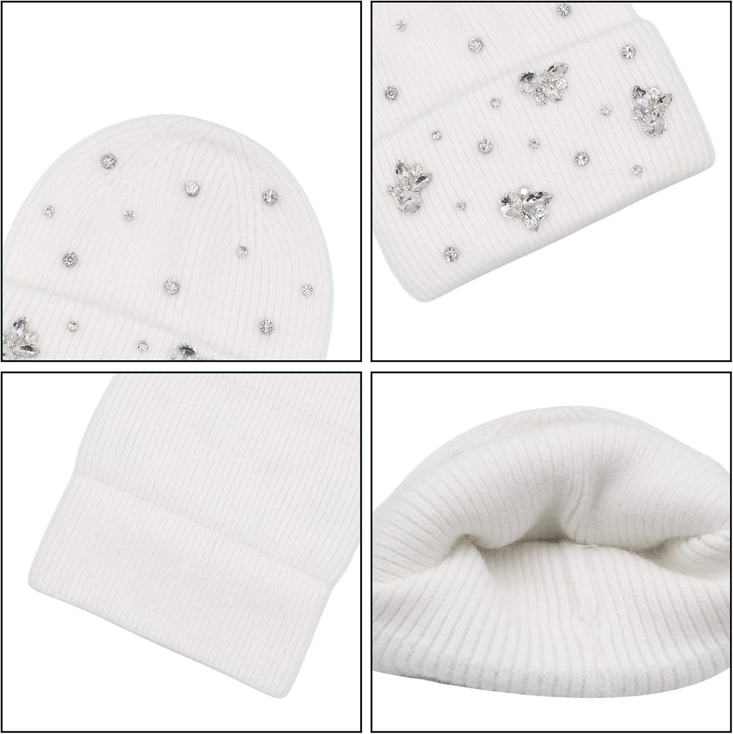 BOLLEY JOSS Womens Winter Beanies Sparkle Crystal Rhinestone Cuffed Knitted Beanie Hats - Image 4