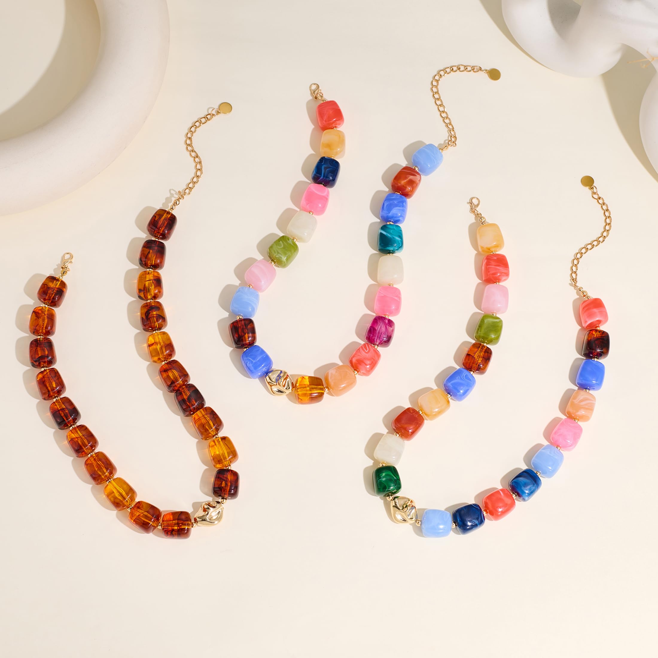Colorful Chunky Necklaces for Women Multicolored Large Square Acrylic Beads Necklace Trendy Bold Statement Beaded Necklace Summer Vacation Choker Jewelry — view 8