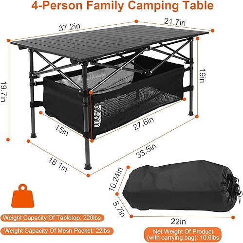 Miniatura 3 de Moclever Camping Table with Storage Folding Camping Table Portable Aluminum Roll-up Table with Mesh Basket  Carrying Bag for Outdoor Beach Backyard