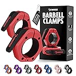 DMoose Fitness Barbell Clips 2 (Pair) - Quick Release Olympic Barbell Clamps with Anti Slip TPR Lining - Barbell Collars for Secure Weightlifting & Powerlifting, Weight Clips (Red & Black - Magnetic)