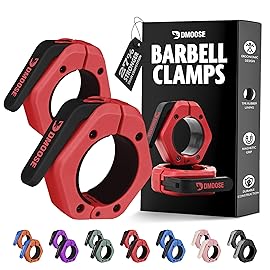 DMoose Fitness Barbell Clips 2 (Pair) - Quick Release Olympic Barbell Clamps with Anti Slip TPR Lining - Barbell Collars for Secure Weightlifting & Powerlifting, Weight Clips (Red & Black - Magnetic)