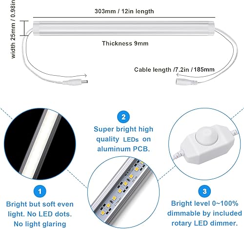 Miniatura 4 de Litever Kit de 6 barras de luces para debajo del gabinete, kit de iluminación LED de luz diurna 5000K enchufe o cable blanco con cable 1 barra de