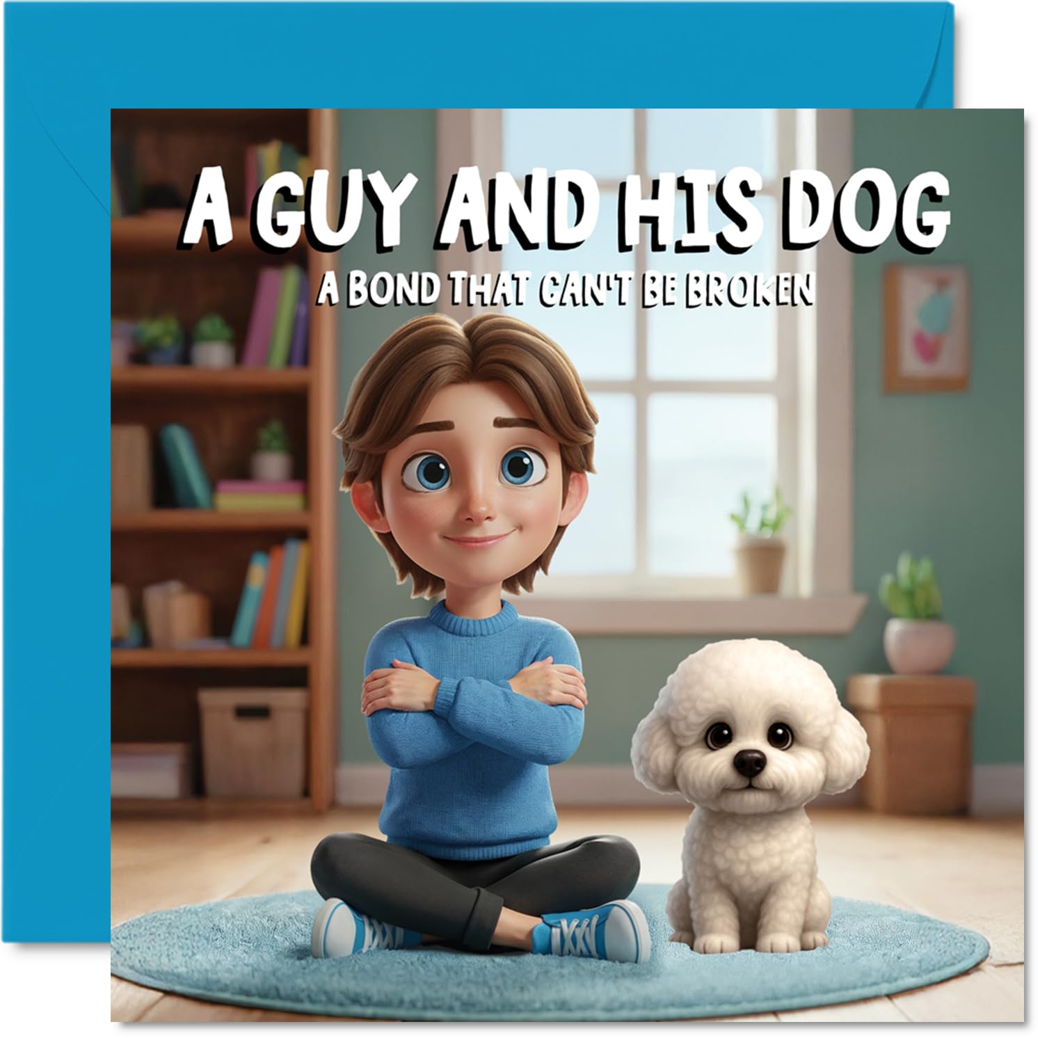 Bichon Frise Birthday Card for Men - A Guy and His Dog - Happy Birthday Card for Boys, 145mm Male Greeting Cards